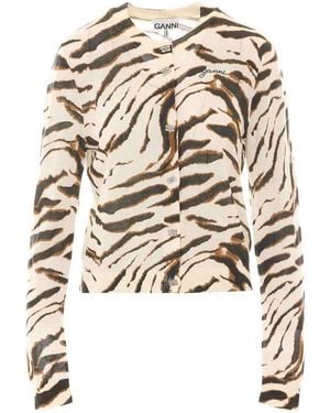 Ganni Sheer Printed Cardigan - White