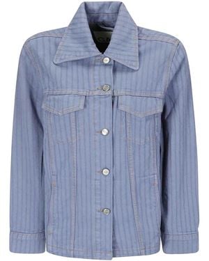 Ganni Striped Denim Jacket - Blue