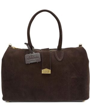 Schell Large Dark Suede Leather Handbag - Brown