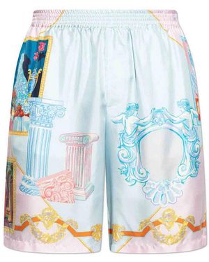 Versace Gallery Silk Twill Shorts - Blue