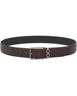 Ferragamo Grained Leather Gancini Motif Reversible Belt - White