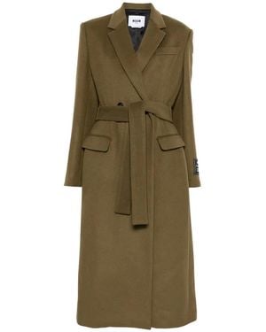 MSGM Double-Breasted Coat With Belt - Green