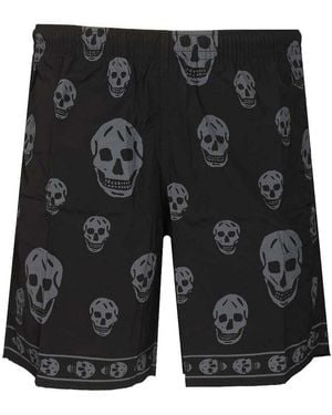 McQueen Swim Shorts With Skull Motif - Black