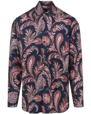 Etro Paisley Printed Satin Shirt - Blue
