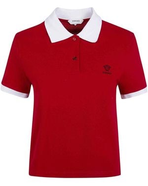 Versace Polo Piquet With Logo And Embroidery - Red