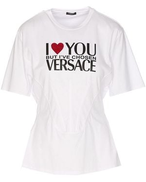 Versace Short-Sleeved T-Shirt With Logo Print - White