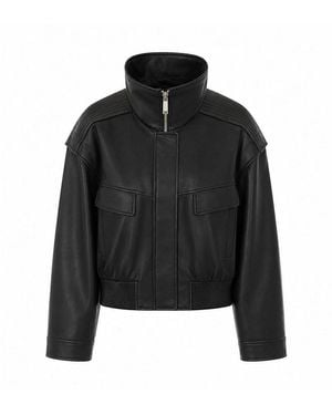 Self-Portrait Faux Leather Bomber Jacket - Black