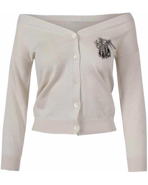 N°21 Boat-Neck Cardigan With Brooch - White
