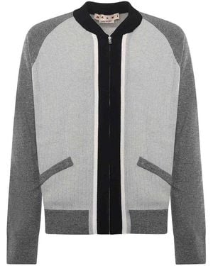 Marni Wool Cardigan With Bomber Collar - Gray