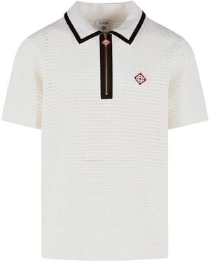 CASABLANCA Stitch Wool Polo Shirt - White