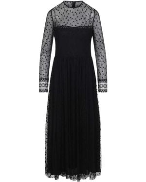 Alberta Ferretti Polka Dots Tulle Midi Dress - Black