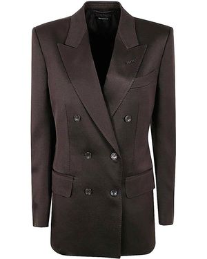 Tom Ford Silk Wool Double-Breasted Blazer Jacket - Black