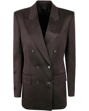 Tom Ford Silk Wool Double-Breasted Blazer Jacket - Black