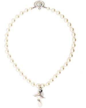 Vivienne Westwood One Row Pearl Drop Choker - White