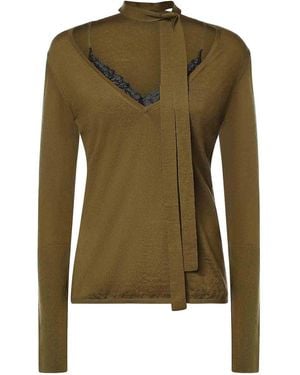 Pinko Wool Sweater With Lace And Sash - Green
