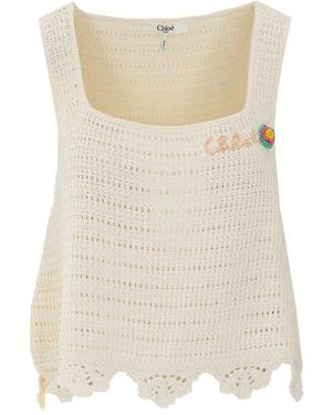 Chloé Cropped Crochet Knit Top - Natural
