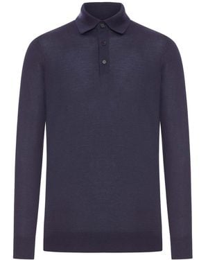 ZEGNA Cashseta Mlange Polo - Blue