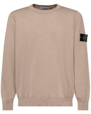 Stone Island Cotton Jumper With Logo - Natural