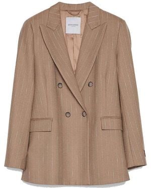 ERMANNO FIRENZE Double-Breasted Pinstriped Jacket - Brown