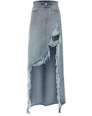 Vetements Destroyed Denim Maxi Skirt Skirt - Blue