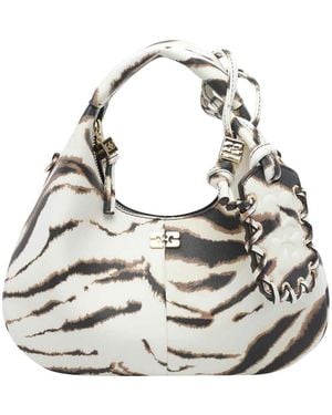 Ganni Mini Zebra Hobo Bag - White