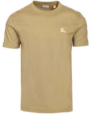 Burberry Cotton T-Shirt With Check Trim - Natural