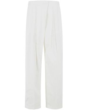 Jil Sander Milk Cotton And Silk Trousers - White