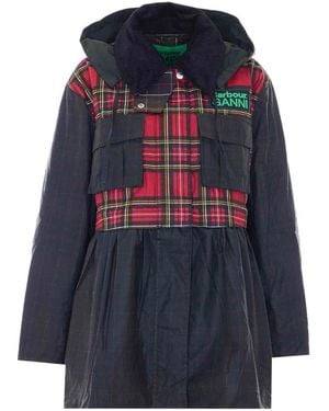 Barbour And Tartan Peplum Wax Jacket - Blue