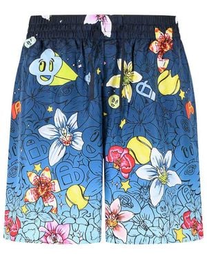 CASABLANCA Collage D'Icones' Silk Shorts - Blue