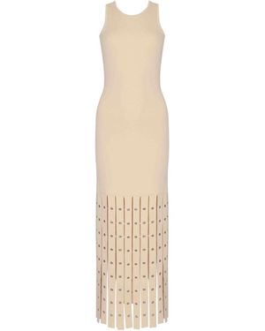 Patrizia Pepe Viscose Knit Dress With Fringes - Natural