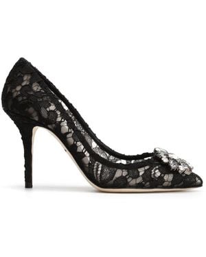 Dolce & Gabbana Lace Court Shoes With Brooch Detailing - Black