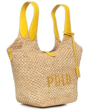 Polo Ralph Lauren Polo Play Raffia And Leather Tote Bag - Metallic