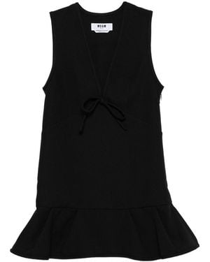 MSGM Sleeveless Dress With Deep V-Neckline And Tie Detail - Black