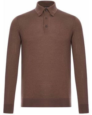 ZEGNA Cashmere And Silk Blend Polo Shirt - Brown