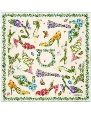 Ferragamo Eden Shoes Print Silk Scarf - Green
