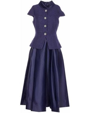 Self-Portrait Boucle Taffeta Midi Dress - Blue