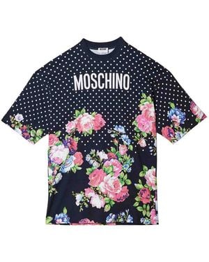 Moschino Dots And Roses T-Shirt Dress - Blue