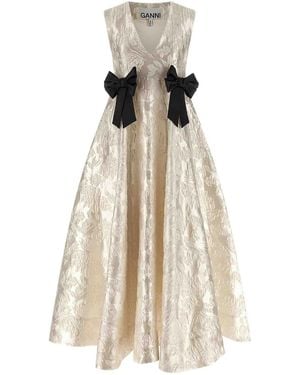 Ganni Cloque V-Neck Dress - Natural