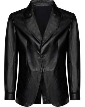 Franzese Collection Kangaroo Leather Single-Breasted Blazer - Black