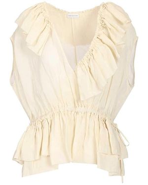 Dries Van Noten Ramie Top With Ruffles - Natural