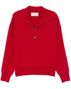 Ami Paris Ami Buttoned Funnel-Neck Jumper - Red