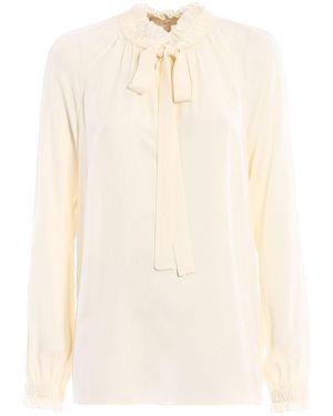 Michael Kors Silk Gathered Collar Blouse - White