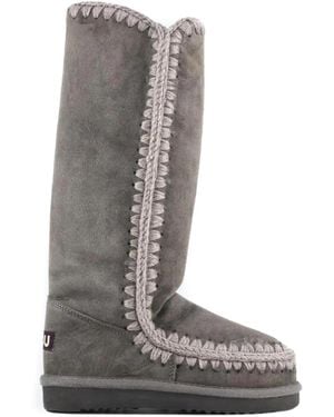 Mou Charcoal Knee-High Stitched Boots - Grey