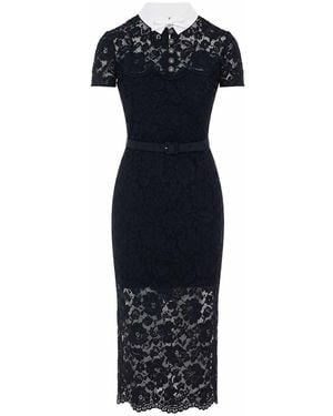 Self-Portrait Lace Contrast Collar Midi Dress - Blue