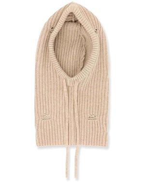 MM6 by Maison Margiela Wool Blend Balaclava With Distressed Effect - Natural