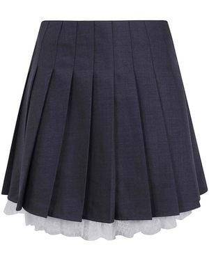 Self-Portrait Pleated Mini Skirt - Blue