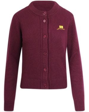 Ganni Wool Blend Cardigan With Buttons - Purple