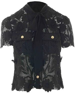 Self-Portrait Lace Tie Top - Black