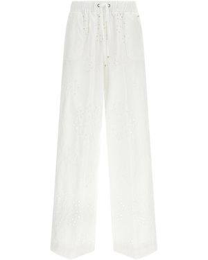 Herno Wide Leg Broderie Anglaise Trousers With Drawstring Waist - White