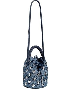 Rabanne Raffia And Leather Bucket Bag - Blue